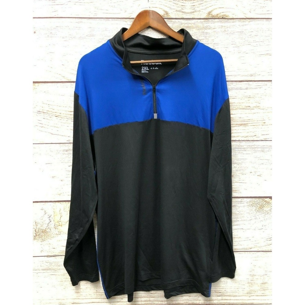Reebok Shirt Mens B&T Size 2XL Blue & Black 1/4 Zip Neck Pull Over‎ Shirt New